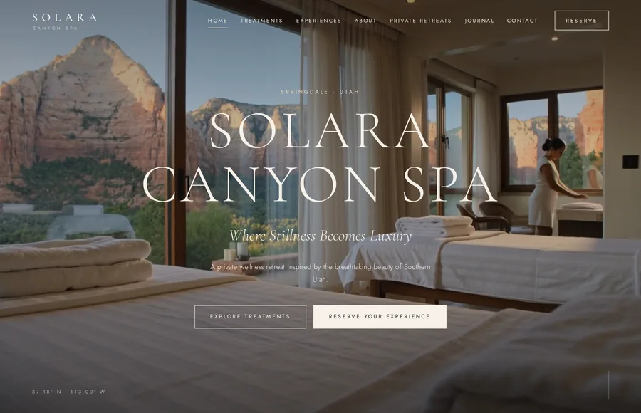 Solara Canyon Spa luxury spa and wellness retreat website — Springdale Utah — designed by Miami Web HQ