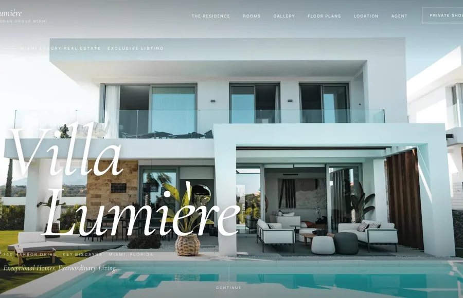 Villa Lumière luxury real estate listing website — Key Biscayne Florida — designed by Miami Web HQ